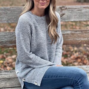 LOFT Women`s Lavender Blue Chunky Knit Sweater Pullover with Button Detail Small